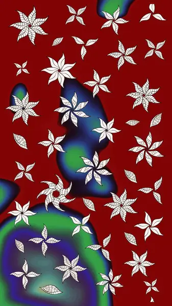 Renkli desenli eskiz deseni, kırmızı çiçekler ve dekoratif elementlerle. Eskiz geçmişi. Raster illüstrasyonu. Kumaş, tekstil, duvar kağıdı baskısı için. Antika retro tarzı.