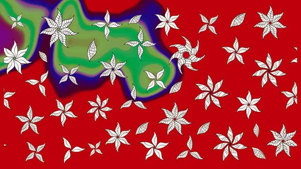 Kırmızı renklerde. Raster illüstrasyonu. Kırmızı renkte kırmızı papatya deseni.