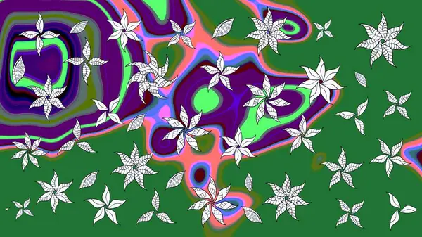 Yeşil renkli çiçekler. Çiçekli karalama şeklinde Raster çiçek deseni. Yumuşak, yaz çiçekli arka plan.