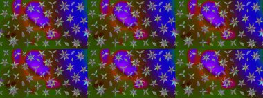 Küçük çiçekli yay deseni çiz. Suluboya tarzında yeşil renkte. Raster illüstrasyonu.