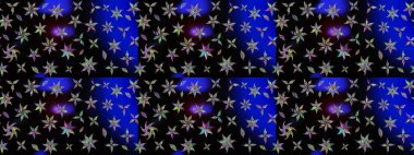 Asya tekstil tarzında. Raster illüstrasyonu. Raster illüstrasyonu. Çiçek desenli çizim. Siyah renkte çiçekler.