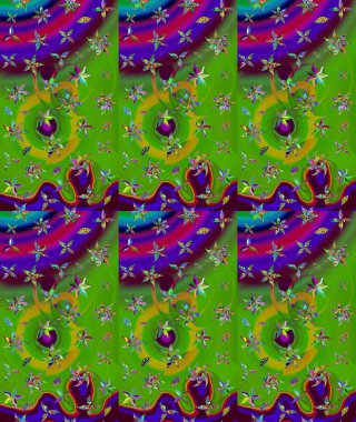 Raster illüstrasyonu. Raster deseni. Yumuşak, yeşil renkli bahar çiçekleri. Patlayan çiçekler soyut yerleştirilmiş.