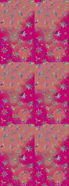 Çiçek ve yapraklı karalama şeklinde Raster çiçek deseni. Yumuşak, pembe renkte bahar çiçekleri. Raster illüstrasyonu.