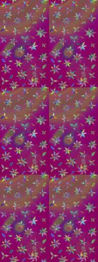 Çiçek deseni. Mor renkli çiçek çizimi. Şatafatlı bahar bahçesi dokusu. Raster illüstrasyonu. Mor renkte çiçekler.