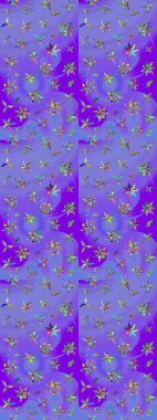 Çiçekli karalama şeklinde Raster çiçek deseni. Nazikçe, güzel çiçek arkaplanı. Mor renkte çiçekler.