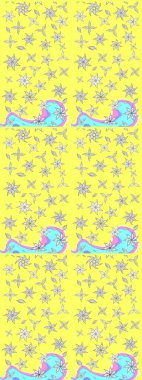 Raster suluboya çiçek deseni, narin çiçekler, sarı çiçekler, tebrik kartı şablonu. Güzel kumaş deseni.