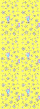 Çiçek desenli çizim. Raster illüstrasyonu. Asya tekstil tarzında. Sarı renkli çiçekler. Renkli Bahar Teması eskiz kalıbı. Düz Çiçek Elementleri Tasarımı.