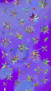 Motley illüstrasyonu. Küçük renkli çiçekler. Küçük çiçekte güzel bir desen. Moda baskıları için zarif bir şablon. Menekşe çiçekli bahar çiçekleri.