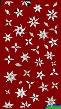 Kırmızı renkte etnik çiçeklerle süslenmiş zarif bir eskiz şekli. Raster Çiçek İllüstrasyon Şirin Tekstil.