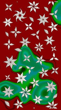 Raster illüstrasyonundaki çiçek desenli çizim. Kırmızı renkte çiçekler.