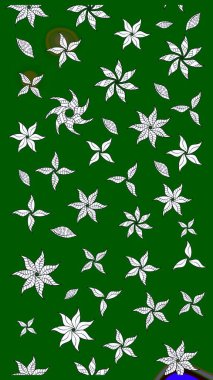 Varicologreen Raster çizimi. Bir sürü yeşil ve soyut çiçekli tropik eskiz deseni. Küçük çiçekte sevimli çiçek deseni var..