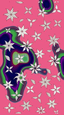 Eskiz arkaplan modeli. Pembe yapraklı yabani çiçekler. Suluboya, elle çizilmiş. Raster illüstrasyonu.