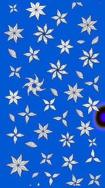 3D çiçekler, eskiz. Raster illüstrasyonu. Mavi renklerde.