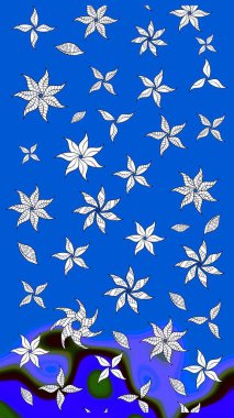 Raster illüstrasyonundaki çiçek desenli çizim. Mavi renkli çiçekler. Renkli Bahar Teması eskiz kalıbı. Düz Çiçek Elementleri Tasarımı.