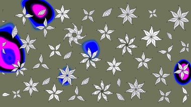 Çiçek desenli çizim. Raster illüstrasyonu. Asya tekstil tarzında. Yeşil renkli çiçekler. Raster illüstrasyonu.