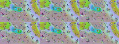 Çiçek desenli çizim. Raster illüstrasyonu. Tarafsız renklerde Asyalı tekstil.