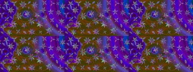 Çok renkli, zarif küçük çiçekler ve mor renkli komik böcekler, raster deseni, illüstrasyon..