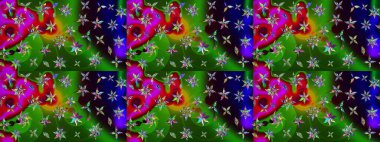 Raster illüstrasyonu. Yeşil renkli Asya tekstili. Suluboya çiçekli çiçek deseni.