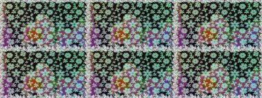 Raster Floral Illustration, Asyalı tekstil. Gri renkli etnik çiçeklerle kusursuz bir desen..