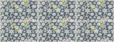 Raster deseni. Bahar çiçekleri dallı desen, gri renkler çiçekli siluet.