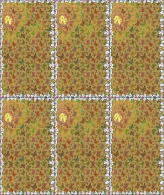 Renk çizimi kalıbı. Mistik, semboller. Tekrarlanan karalamalar. Sarı arkaplanda el çizimi.