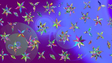 Elle çizilmiş çiçek desenli Raster çizimi. Tekstil, kumaş, ambalaj, hatıra defteri için hoş bir çiçek arkaplanı. Çocuksu tasarım. Menekşe arkaplanda.