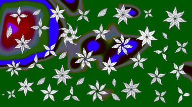 Yeşil renkli etnik çiçeklerle süslenmiş zarif bir eskiz şekli. Raster Çiçek İllüstrasyon Şirin Tekstil.