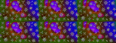 Küçük çiçekli yay deseni çiz. Suluboya tarzında yeşil renkte. Raster illüstrasyonu.