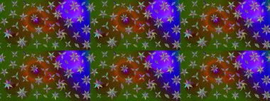 Düz Çiçek Elementleri Tasarımı. Renkli Yaz Temalı eskiz kalıbı. Raster illüstrasyonundaki çiçek desenli çizim. Yeşil renkte çiçekler.