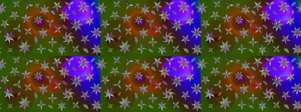 Düz Çiçek Elementleri Tasarımı. Renkli Yaz Temalı eskiz kalıbı. Raster illüstrasyonundaki çiçek desenli çizim. Yeşil renkte çiçekler.