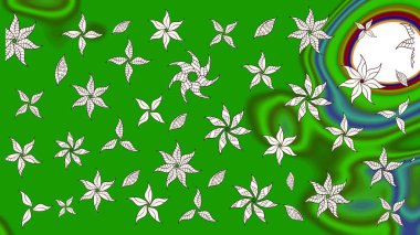 Çok yeşil zarif küçük çiçekler ve yeşil renkli komik böcekler, raster desen, illüstrasyon.