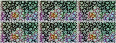 Raster Floral Illustration, Asyalı tekstil. Gri renkli etnik çiçeklerle kusursuz bir desen..