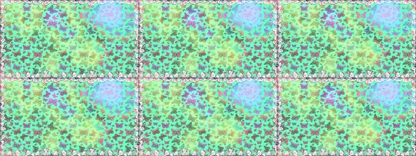 Şirin kelebeklerin kusursuz desenleri. Moda Kumaşı Tasarımı. Mavi ve yeşil renkli resimler. Raster. El çizimi illüstrasyon.