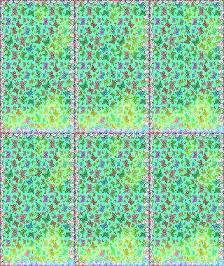 Kumaş, Tekstil, Baskı ve Davetiye için arka plan. Raster tasarımı. Doğadaki güzellik. Yeşil, mavi ve nötr renkler üzerine bir resim. Suluboya Biçimli Uçan Kelebekler ile çizim deseni.