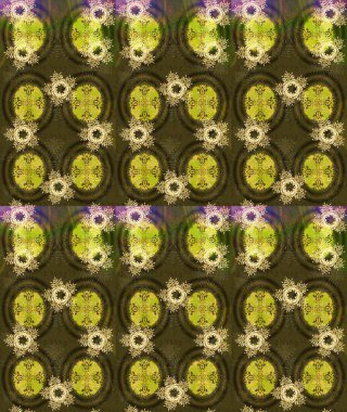 Kar tanesi süsü Raster illüstrasyonu. Kahverengi, yeşil ve sarı renkli kar tanesi süsü. Kar taneleri izole edildi. Güzel süs eşyası..