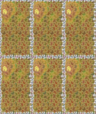 Renk çizimi kalıbı. Mistik, semboller. Tekrarlanan karalamalar. Sarı arkaplanda el çizimi.