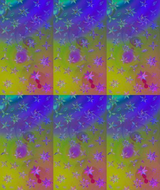 Çocuksu tasarım. Yeşil arka planda. Tekstil, kumaş, ambalaj, hatıra defteri için hoş bir çiçek arkaplanı. Elle çizilmiş karalama çiçekleri ile Raster çizim deseni.