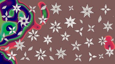 Raster Illustrasyon 'daki Çiçek Deseni' nin son moda çizimi. Kahverengi renkli çiçekler. Renkli Yaz Temalı eskiz kalıbı. Düz Çiçek Elementleri Tasarımı.