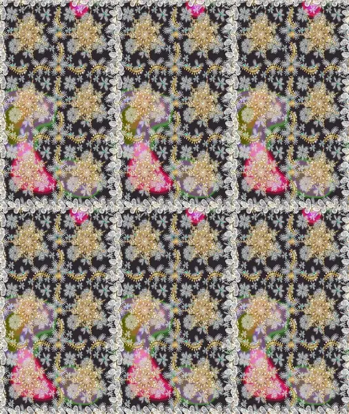 Tekrarlayan elementlerle soyut arkaplan oluşturun. Klasik altın desenli eskiz. Gri renkli ve altın elementli altın eskiz deseni. Raster illüstrasyonu.