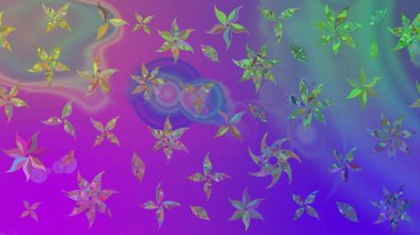 Raster çiçek desenli çiçek deseni, yapraklar, dekoratif elementler, sıçrama, lekeler, el çizimi kontur çizgileri ve Doodle çizim stili, grafik raster çizim çizimi.