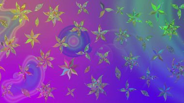Şirin çiçek elementleri. Robot resim. Raster illüstrasyonu. Mor renkte çiçekler.