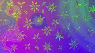 Çiçek desenli çizim. Raster illüstrasyonu. Mor renkli çiçekler. Asya tekstil tarzında. Raster illüstrasyonu.