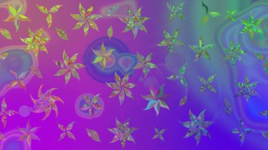 Raster illüstrasyonu. Egzotik çiçekler, mor renkler üzerine botanik parlak klasik doğa. Klasik tropikal doğal elementlerin suluboya seti.