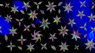 Siyah renkli çiçekler. Tropik çiçek desenleri. Raster illüstrasyonu.
