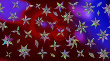 Renkli Bahar Teması eskiz kalıbı. Kahverengi renkli çiçekler. Düz Çiçek Elementleri Tasarımı. Sevimli çiçek raster deseni.