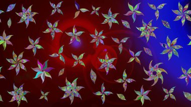 Renkli Bahar Teması eskiz kalıbı. Düz Çiçek Elementleri Tasarımı. Süslü kumaş deseni. Raster illüstrasyonunda çiçek deseni çizimi.