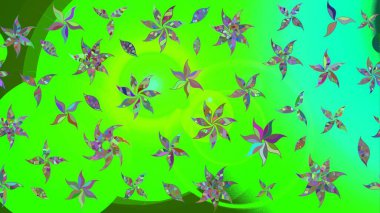 Şirin çiçek elementleri. Robot resim. Yeşil renkli çiçekler. Raster illüstrasyonu.