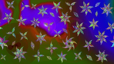 Raster illüstrasyonundaki çiçek desenli çizim. Yeşil renkte çiçekler.