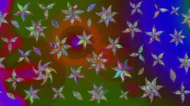 Renkli grunge, soyut arkaplanı colokahverengi çiçeklerle süslüyor. Nakış desenli çiçek deseni. İzler, kumaş, duvar kağıtları, tekstil için raster dokusu.