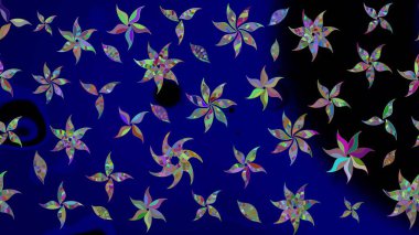 Halk tarzı. Moda baskıları için zarif bir şablon. Parlak renkli çiçekleri ve mavi yaprakları olan harika bir çiçek deseni. Modern çiçek arkaplanı.